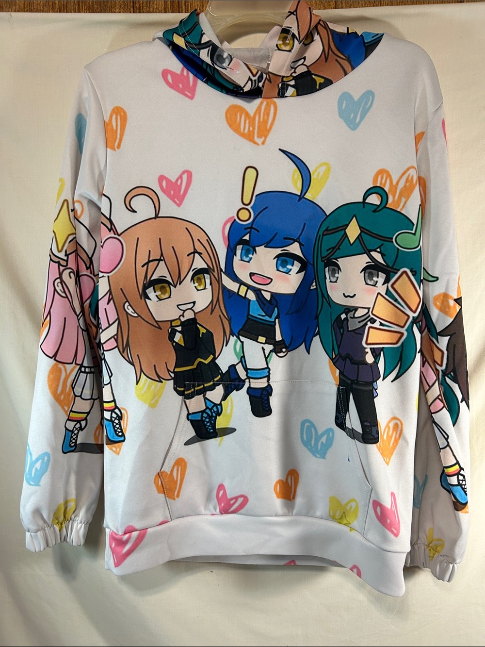 Girls White Hoodie with Colorful Chibi Anime Characters